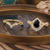 Elegant Pear-Cut 3 Prong Natural Black Onyx Engagement Ring Set
